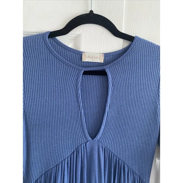 Altar'd‎ State Ribbed Keyhole Fit Flare Mini Dress Womens Size M Blue Boho Knit - Image 2