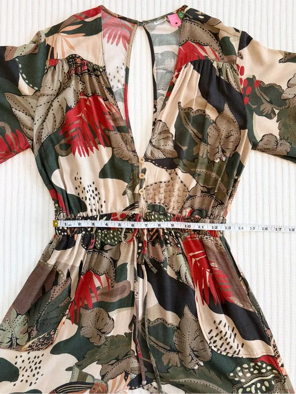 FARM Rio Tropical Printed Jumpsuit in Beige, Olive & Red - Image 7