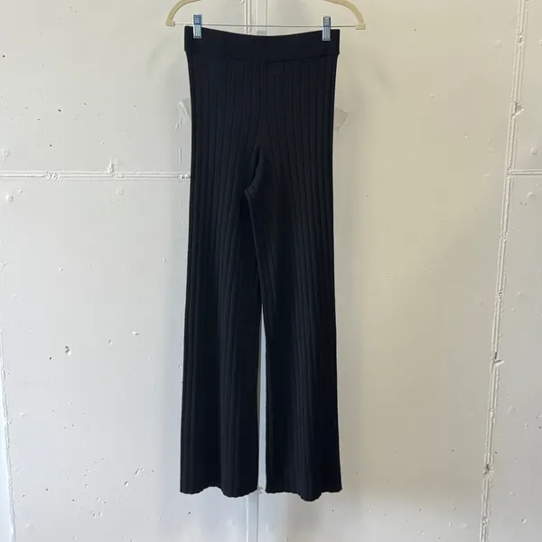 H&M Black Ribbed Knit Wide Leg Pull On Pants High Waisted XS Minimalist - Image 2