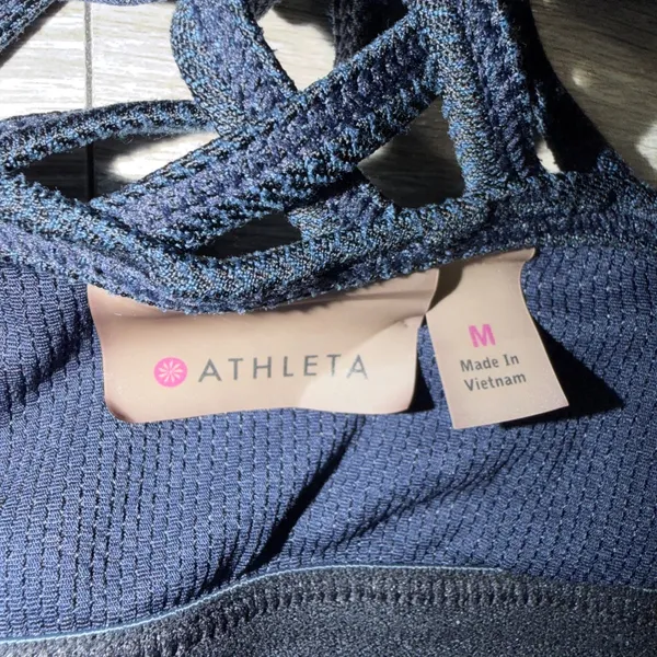 Athleta Womens Sports‎ Bra Size M Navy Blue Chevron Textured Strappy Back Gym - Image 5