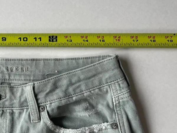 American Eagle Sz 14 Sage Green Womens Ripped High Rise Straight Mom Jeans - Image 7