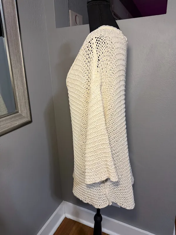 Free People Park Slope Cream V-Neck Cabincore Knit Sweater Medium. - Image 7