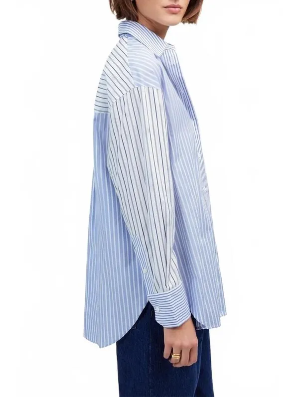 Madewell Oversized Button-Up Shirt NWT Light Blue and White Stripe XXS - Image 4