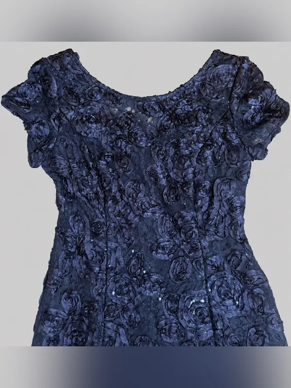 Alex Evenings Navy 3D Rosette Soutache Sequin Mother of Bride Gown Sz 10 Formal - Image 5