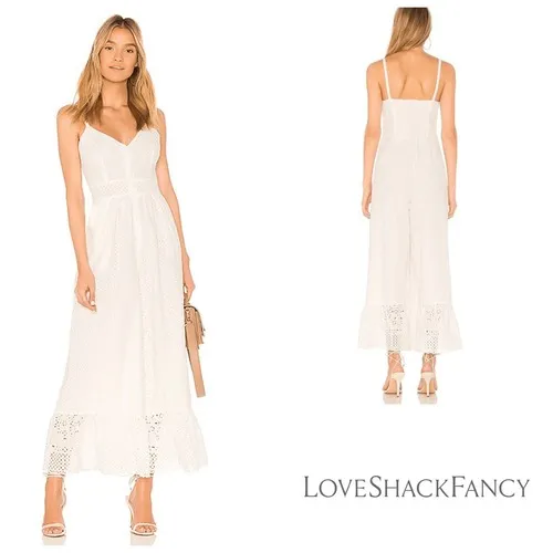LoveShackFancy Eyelet Cotton Wide Leg Jumpsuit Womens White Size‎ 4 - Image 2