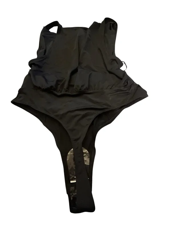 Free People Bodysuit when and Where cowl neck thong small black drapey - Image 5