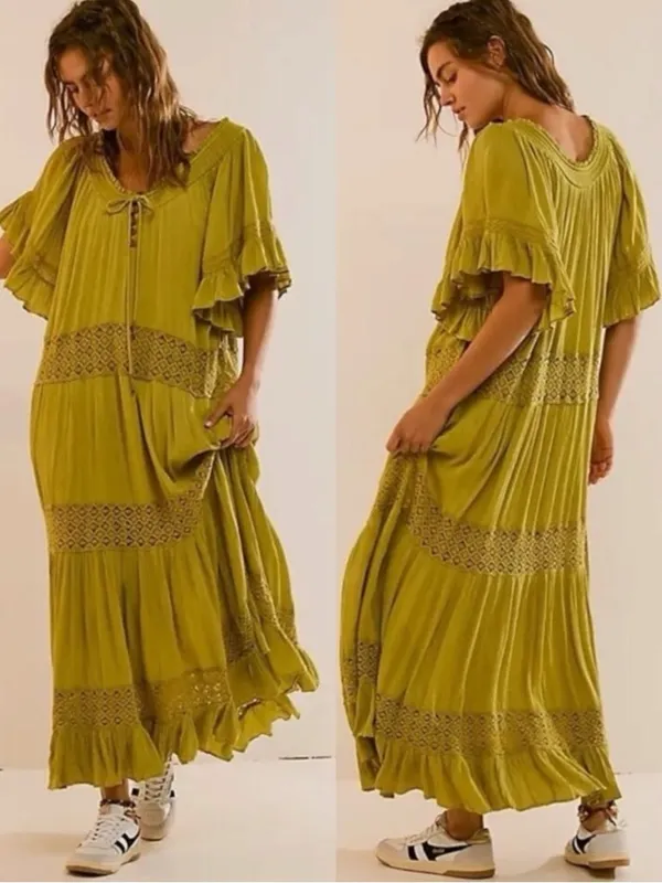 Free People Bohemian Witchy Dream On Maxi Dress Green XS NEW Crochet Gauze - Image 4