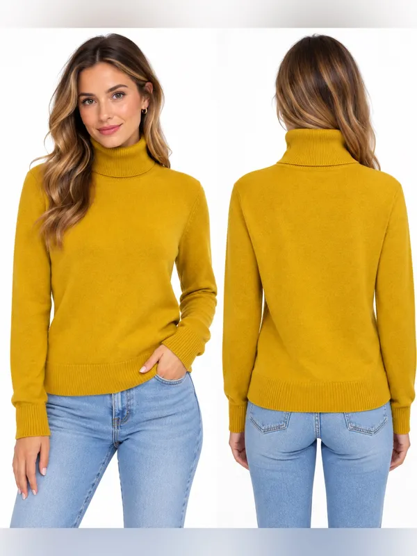 JOHN HENRIC Yellow Turtleneck 100% cashmere Sweater Large - Image 2