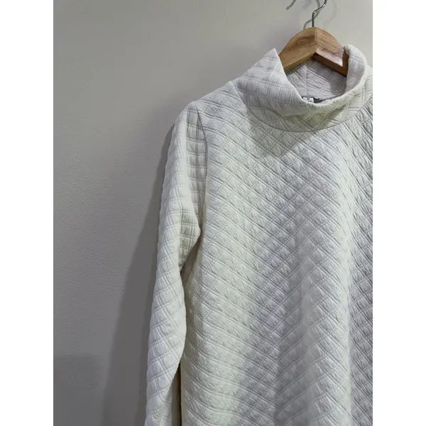 J. Crew Womens Quilted Mock Neck Pullover Ivory White Diamond Pattern BL249 M Size M - Image 4