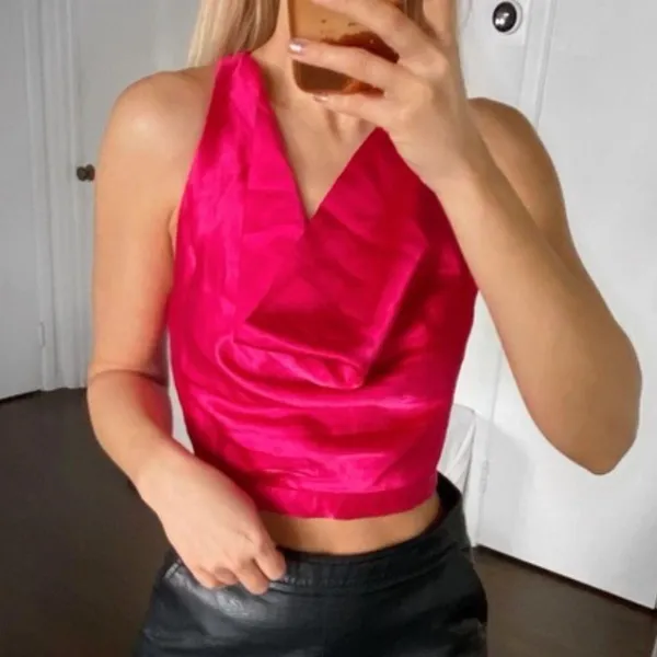 Zara NWT fuchsia pink satin cowl neck top - Image 9