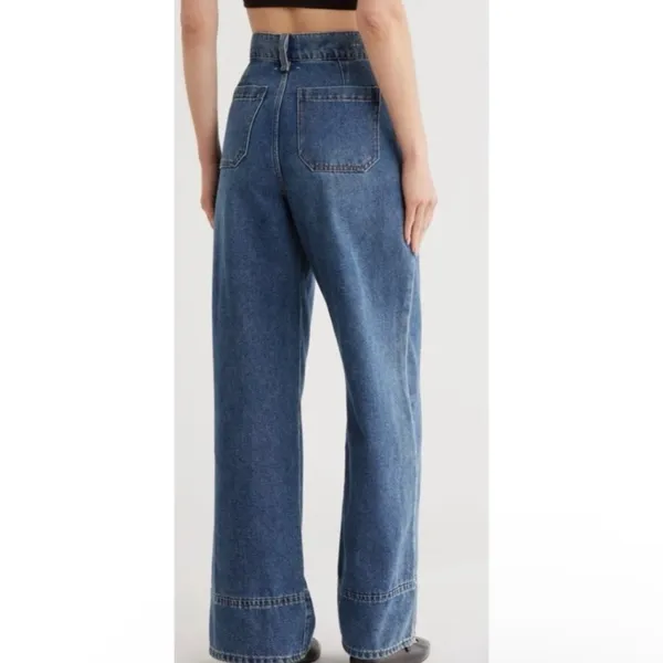 Habitual 4/27 High Waisted Pleated Denim Trousers Medium Wash‎ Relaxed Office - Image 5