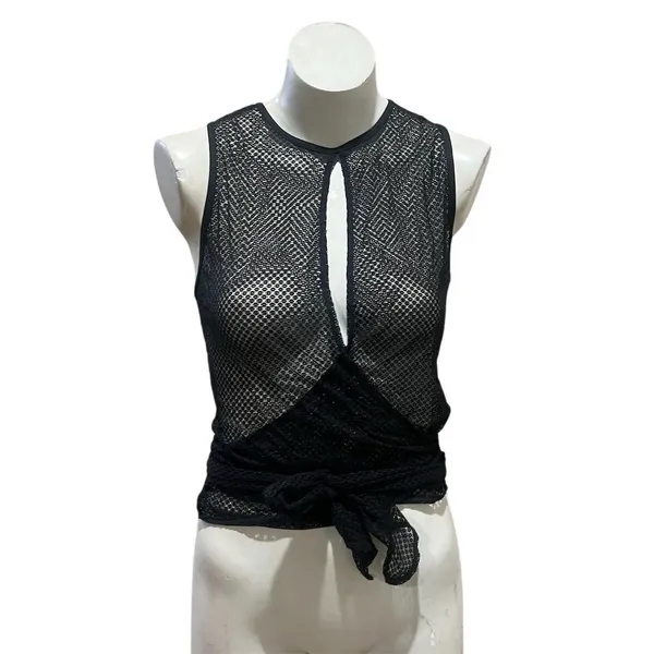 Fabletics Women's Black Mesh Tie Tank Top Size M Sleeveless Activewear - Image 7