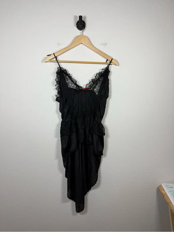 Vintage Stroke of Midnight Black Lace High Low Babydoll Lingerie Top Size L - Image 5