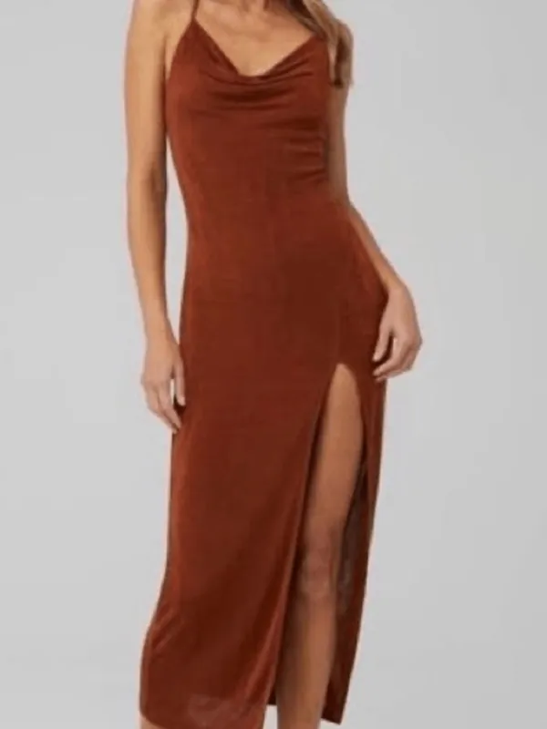 Cowl-Neck Midi Slip Dress in Rust Brown - Image 6