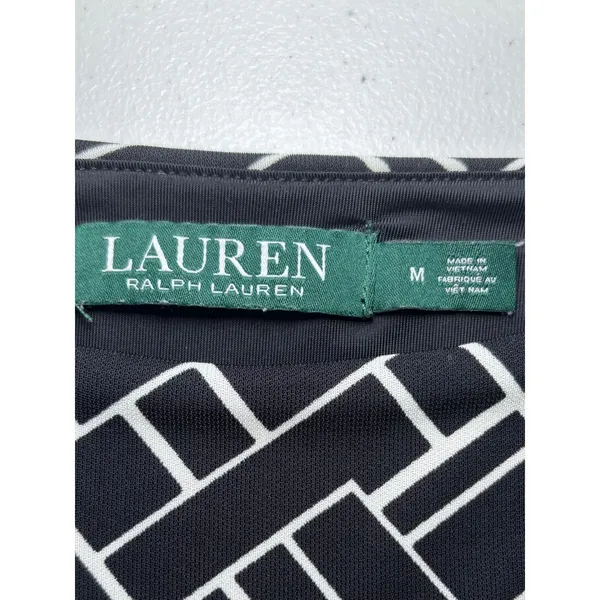 LAUREN‎ Ralph Lauren Dolman Sleeve Drawstring Waist Dress Medium Black Print - Image 6