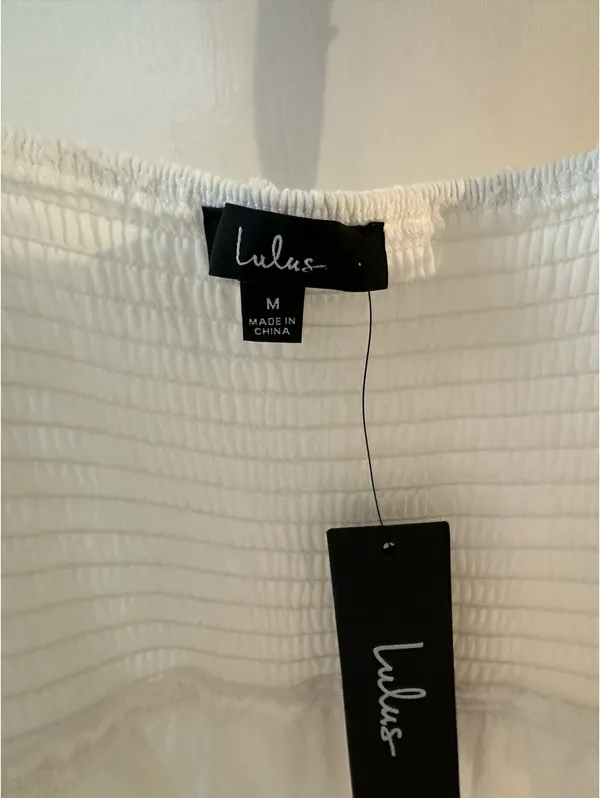 Lulu’s Float to Love White Jacquard Smocked Tie-Strap Midi Dress - Image 5