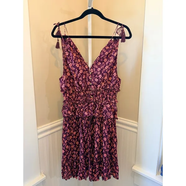 Ulla Johnson Noelle Floral Silk Blend Mini Dress Burgundy Ruffle Tassel 4 - Image 16
