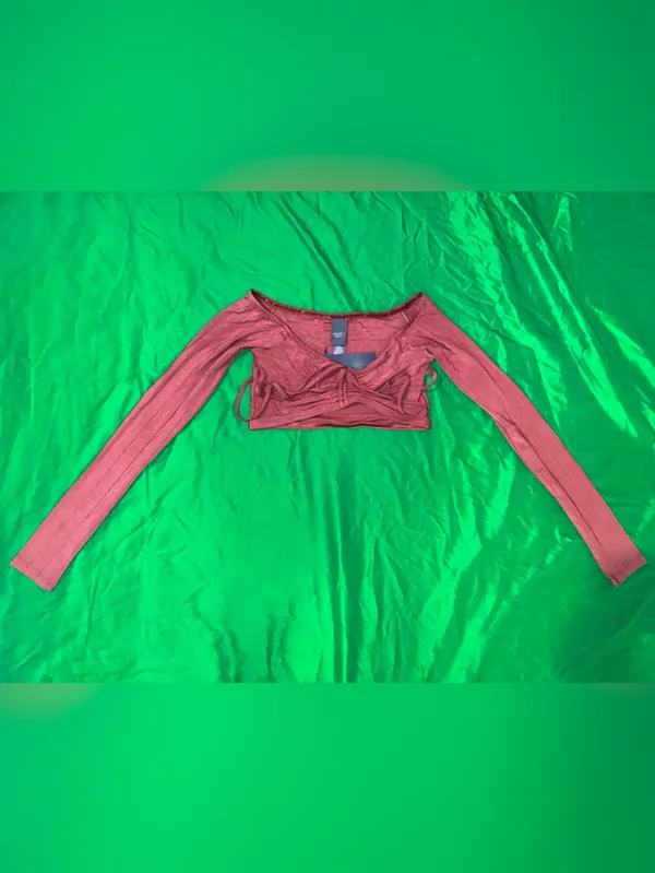 NWT Savage X Fenty Rust Off-Shoulder Ruched Long-Sleeve Crop Top size XS - Image 3