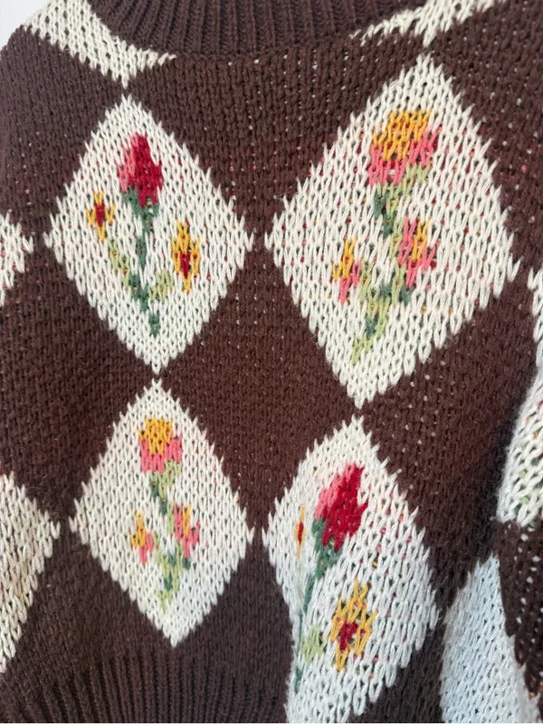 Bailey Rose Vintage Flower Sweater in‎ Espresso - Image 3