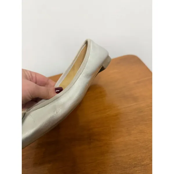 Talbots Womens Silver Metallic Leather Pointed Toe Bow‎ Ballet Flats Size 6.5 M - Image 5