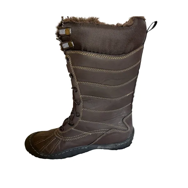 J41 Avery Boots Womens Size 8.5 Brown Faux Fur Winter Duck Boot Front Lace EUC - Image 3