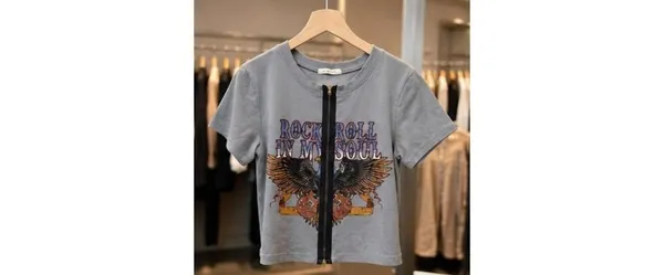 Gray Rock N Roll Graphic Crop Zip Tee Indie Sleaze Grunge S - Image 5