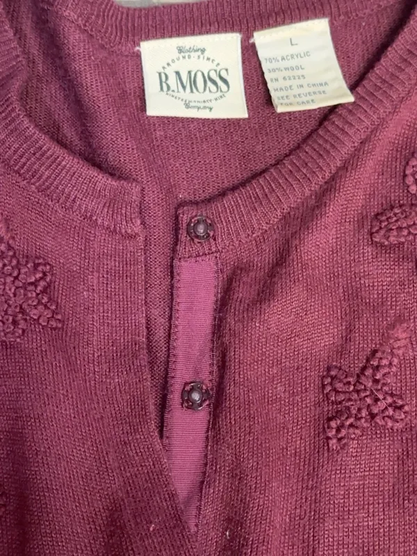 B. Moss Women’s Burgundy Floral Embroidered Wool Blend Cardigan Size L - Image 6