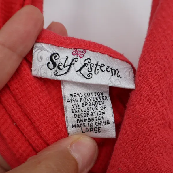 Self Esteem Tank Top Womens Large Red Crochet Lace Ring Back Boho Excellent - Image 2