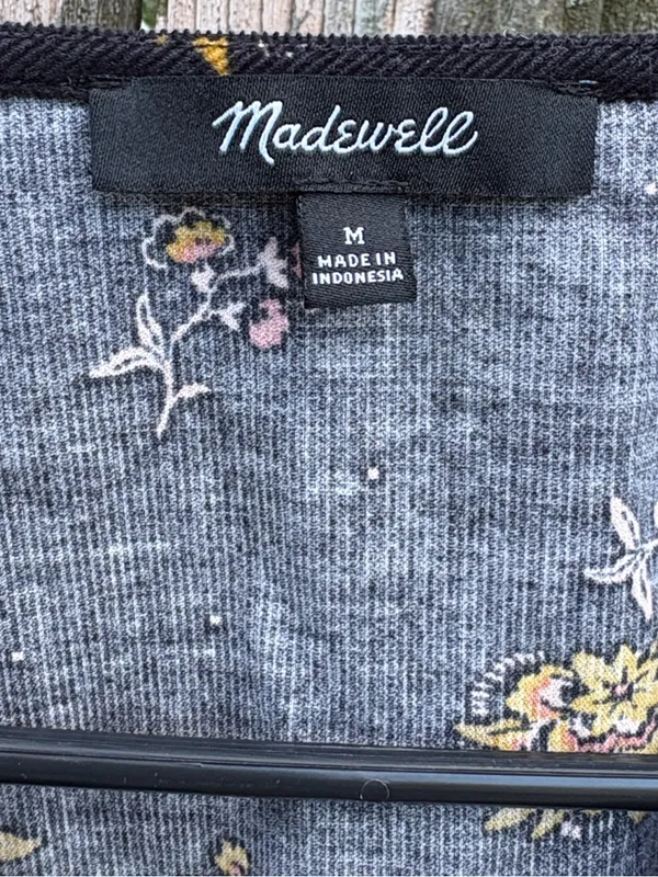 EUC Madewell Acorn Foulard Corduroy Top Black Floral Size Medium - Image 5
