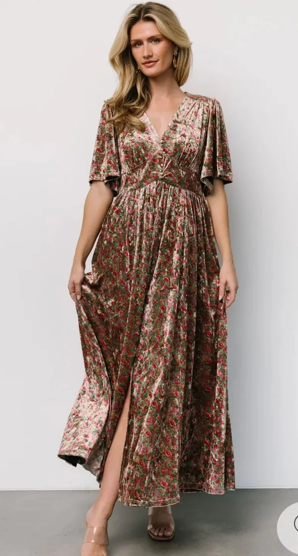 Baltic Born NWT Floral Velvet Maxi Dressss with slit - Image 2