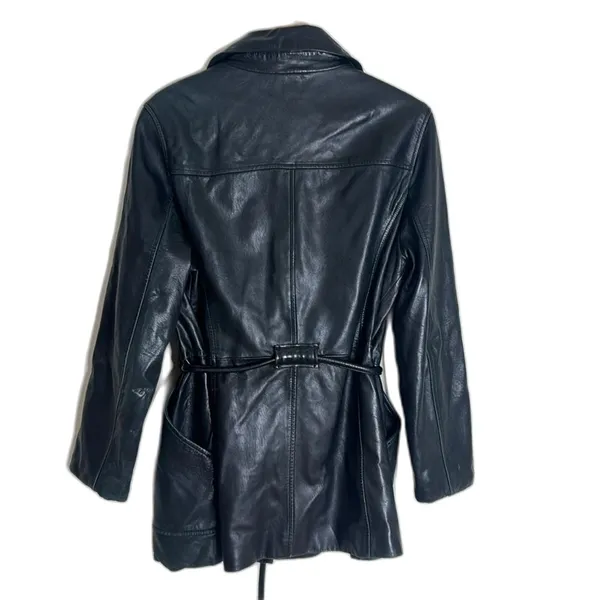 Vtg winlit ladies Y2K black leather jacket cinch waist size small retro‎ - Image 8