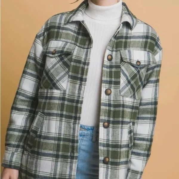NEW Stradivarius Plaid Green Shacket Jacket Coat XS - Image 12