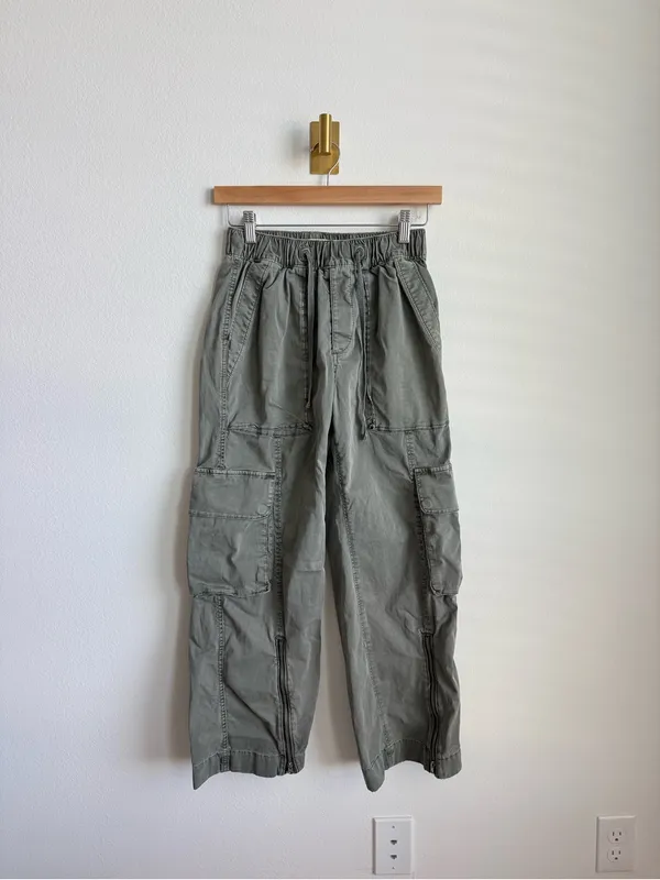 Abercrombie Baggy Cargo Pull On Pants Olive Green XXS Short - Image 7