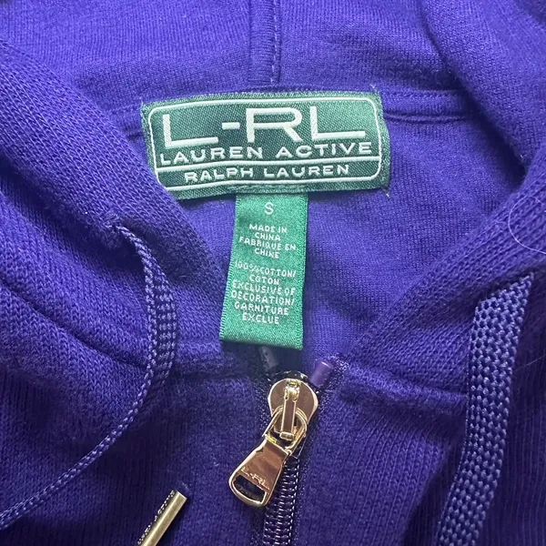 100% cotton vintage Ralph Lauren active purple zipper hooded sweater‎ size small - Image 4