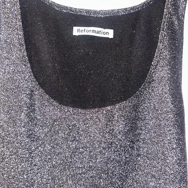 Reformation Saturn Bodysuit in Silver Sparkle Size Small - Image 2
