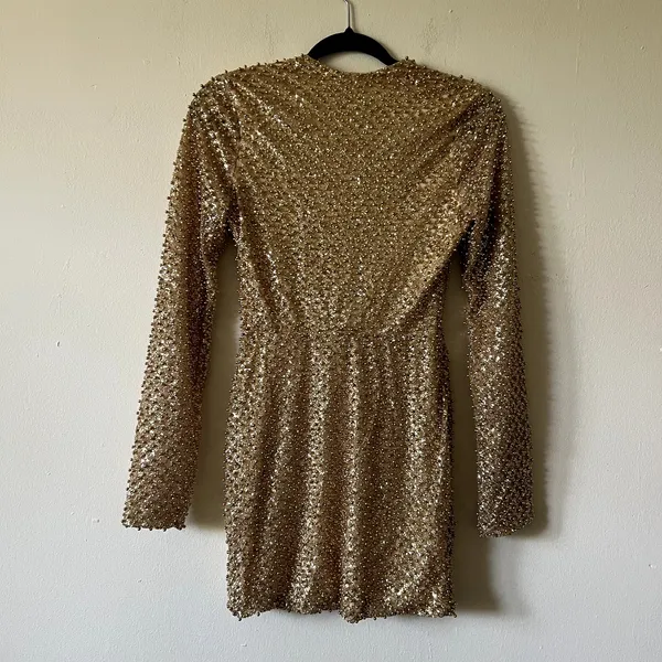 Oh Polly Arlowe Embellished Cowl-Neck Mini Dress in Gold Size 2 New - Image 9
