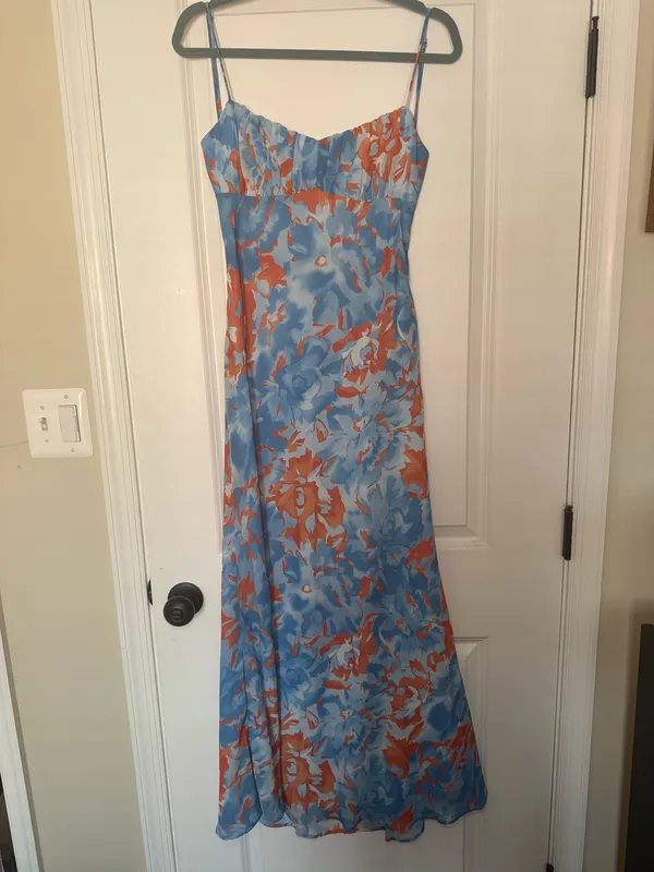 Billy J Boutique Midi Dress Blue/Orange Floral - Image 3