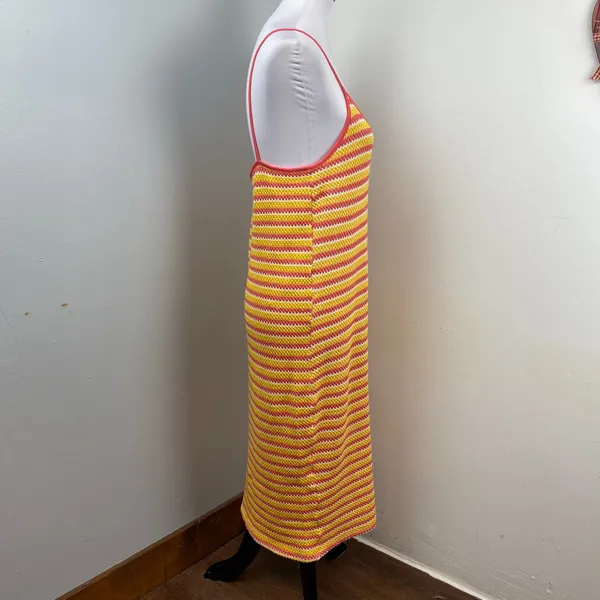 Zara Striped Crochet Knit Midi Dress Medium - Image 4