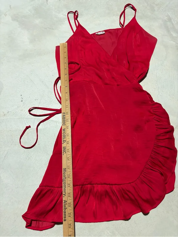 Intimately free people Red Ruffle Wrap Mini slip Dress large - Image 8