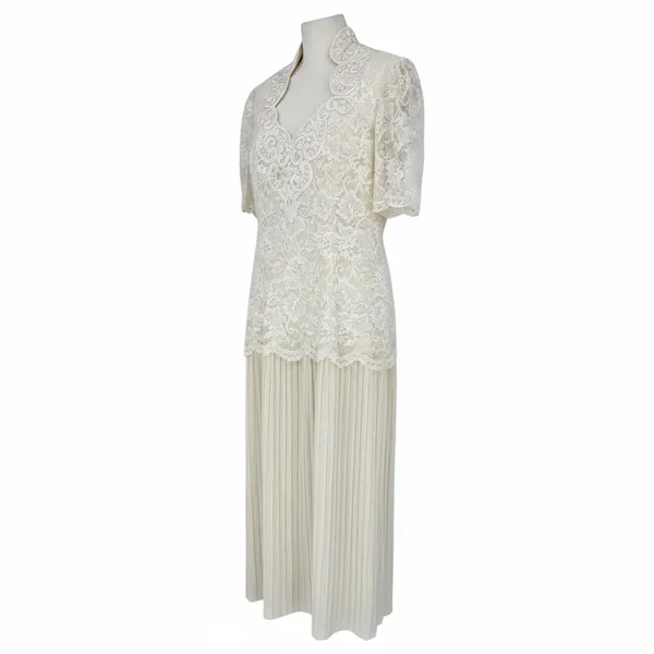 Vintage‎ Scott McClintock Ivory Cream Lace Pleated Dress Evening Gown Size 14 - Image 13