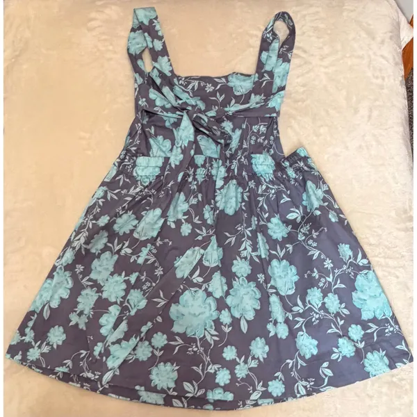 Free‎ People NWOT Meet Me In Maui Floral Mini Dress Teal Gray Ruched L Summer - Image 4
