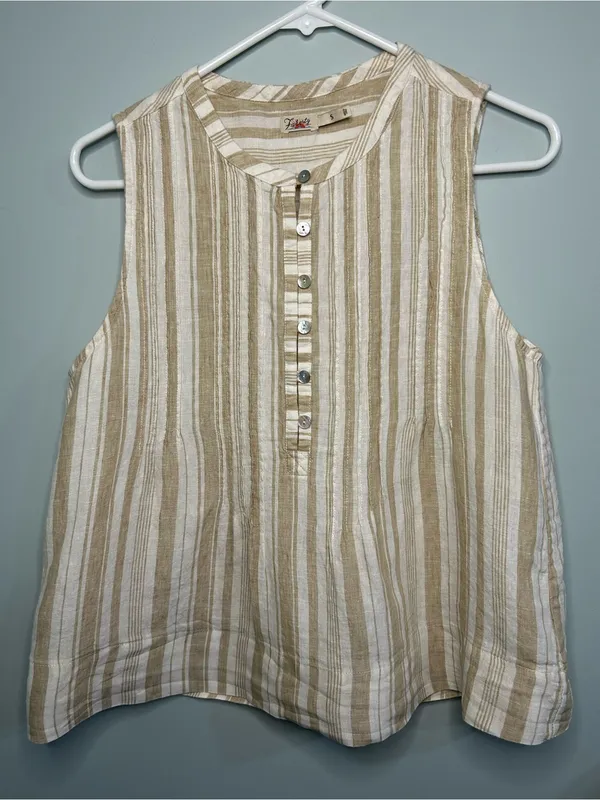 Faherty Isha Linen Top Natural Bombay Stripe Small - Image 3
