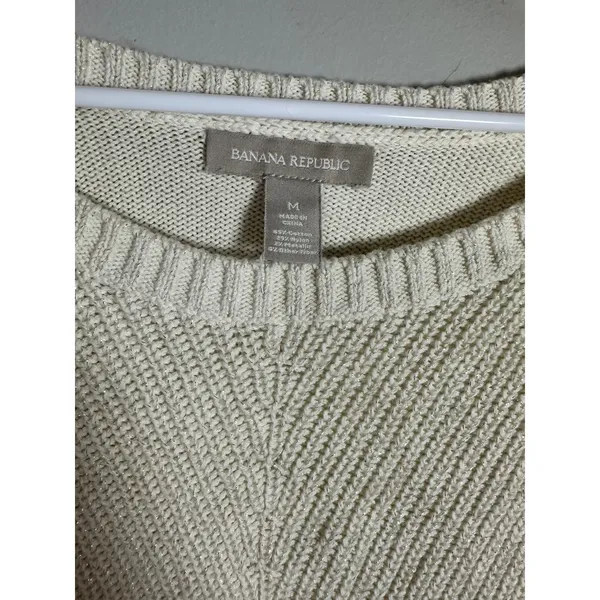 Banana Republic Shimmer Chevron Knit Sweater Ivory Metallic Boat Neck Womens M‎ - Image 4
