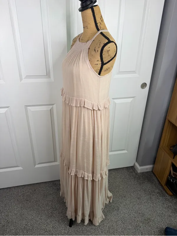 Listicle Size S Beige Ruffle Tiered Boho Maxi Dress Rayon Blend - Image 10
