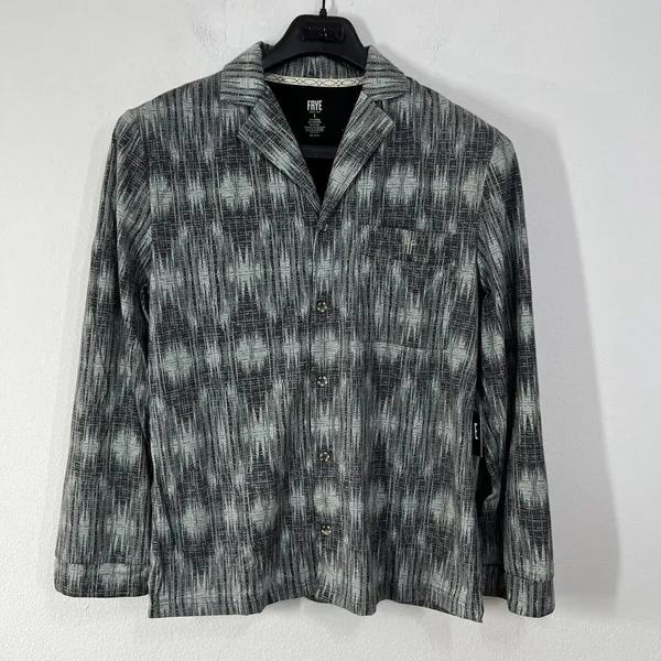 FRYE Premium Sleepwear Mens Medium Flannel Print Notched Set Gray Cotton Blend‎ - Image 3