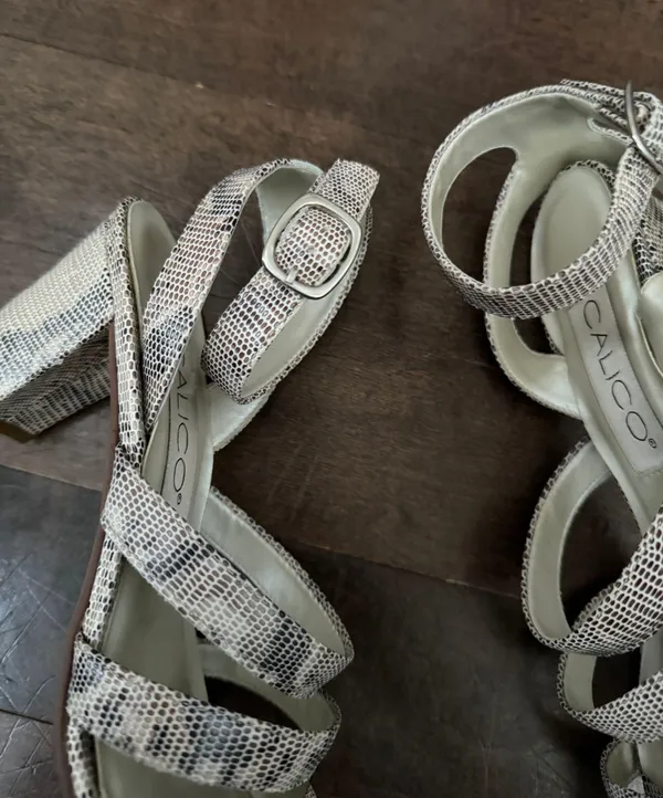 Vintage Havana Vintage calico leather snakeskin pattern strappy block heel sandal shoe - Image 6