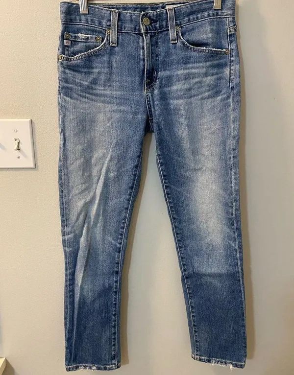 AG The Ex Boyfriend Slim faded distressed cropped jeans 24R. Straight. Stetch - Image 2