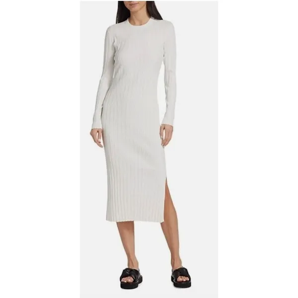 FRAME Ribbed Off White Long Sleeve Midi Sweater Dress Size XXS - Image 3