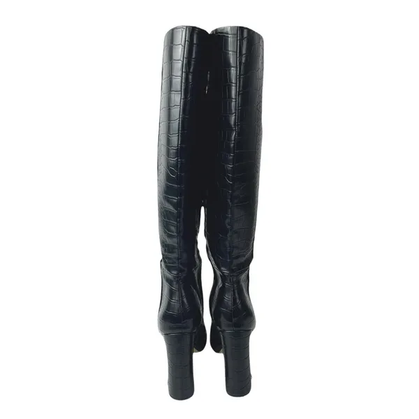 Circus by Sam Edelman Black Croc Leather Zip Up Heeled Knee High Boots Size 5.5 - Image 3