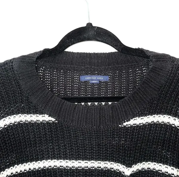 American Eagle Oversized Striped Sweater Black White Crew Neck - Image 3